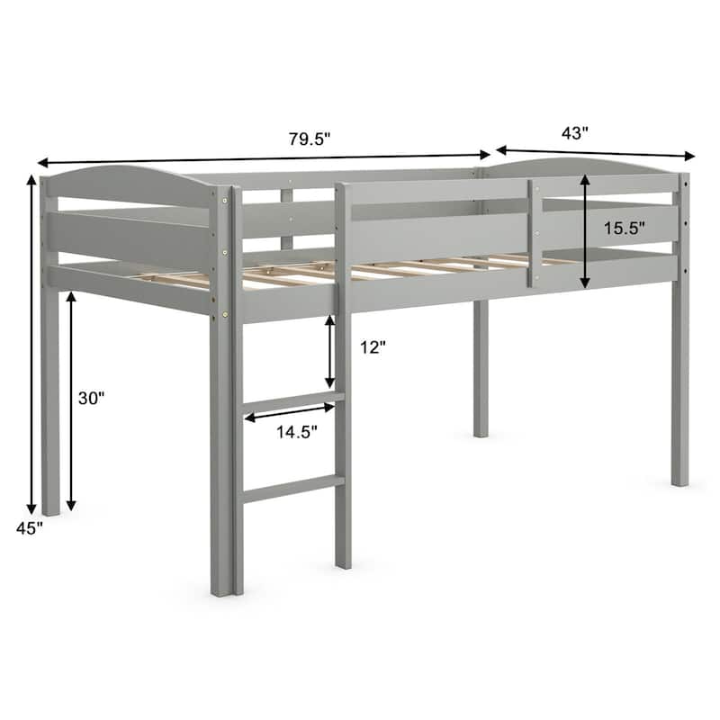 Gymax Twin Size Loft Bed Wooden Slats Support Loft Bed Frame w/ Ladder