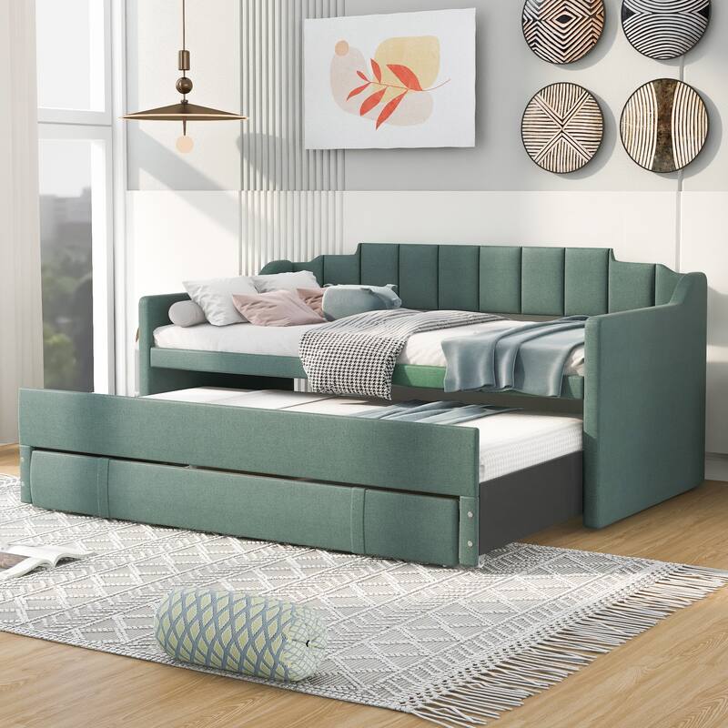 Twin Size Upholstered Daybed with Trundle and Three Drawers
