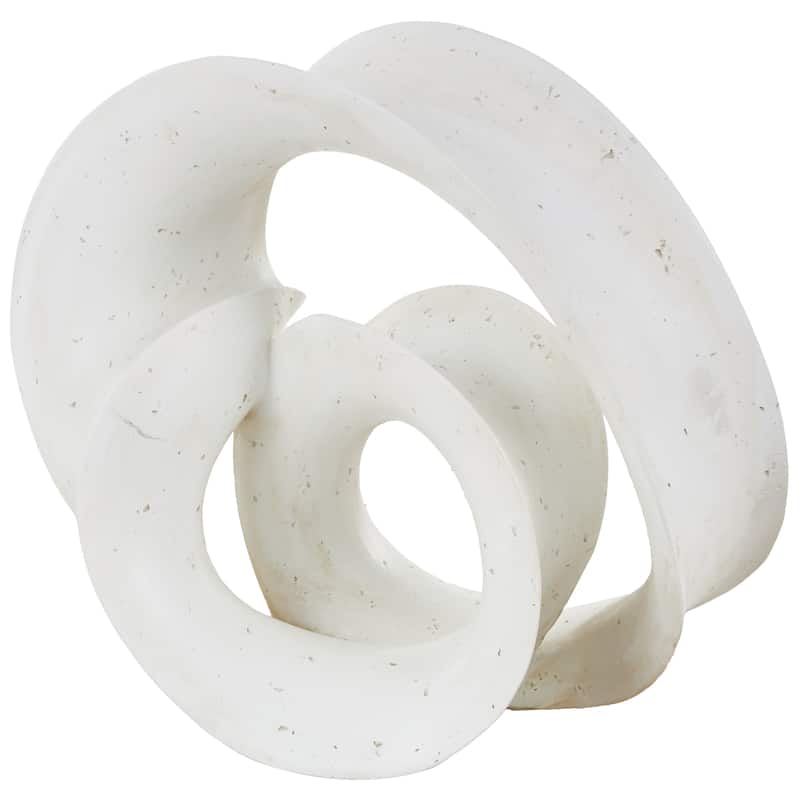 White Polystone Wavy Shaped Abstract Decorative Sculpture with Cutouts and Speckled Texturing - White