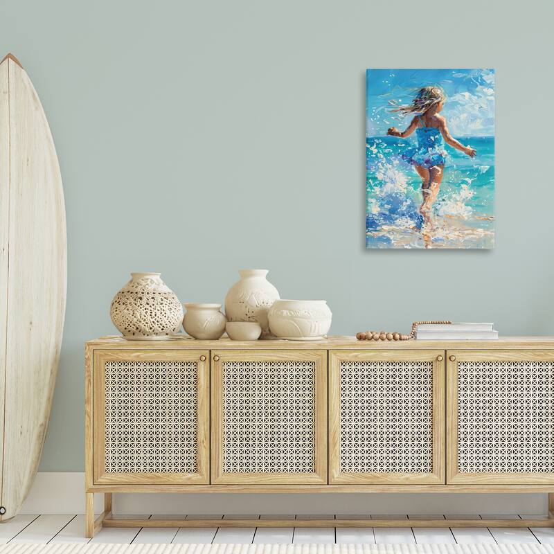 Stupell Girl Splashing on Shore Canvas Wall Art Design By LSR Design Studio