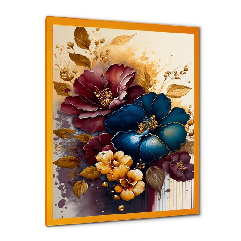 Designart "Burgundy And Blue Hibiscus Bunch III" Floral & Botanical