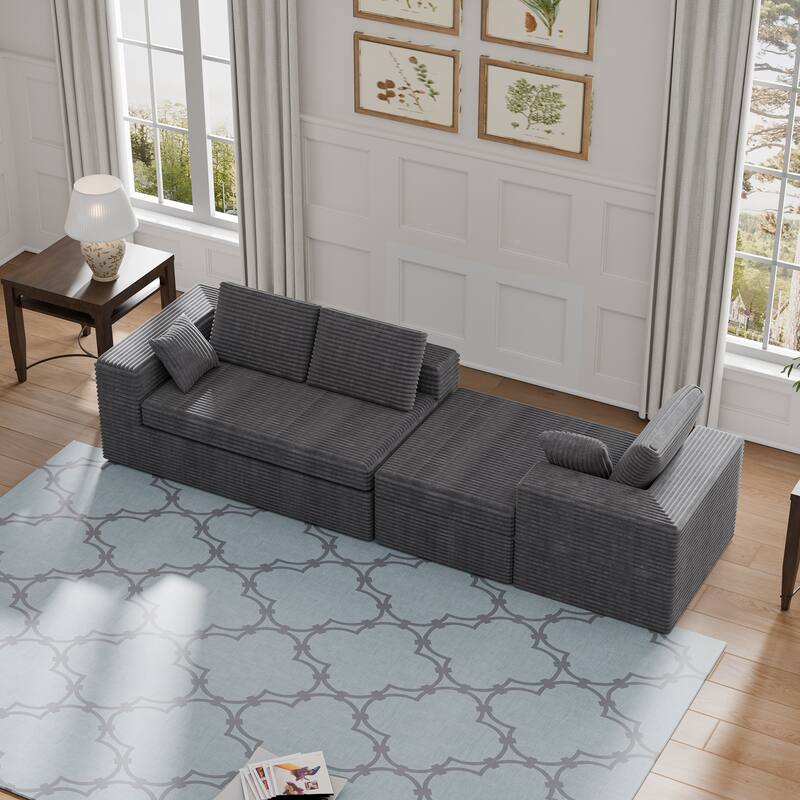 Modland 108" Boneless Cloud Couch, Modular L-Shaped Sectional Sofa, No Assembly, Corduroy