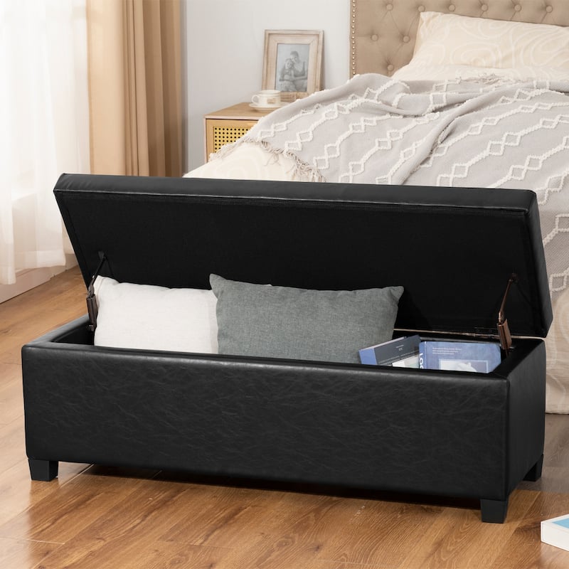 Adeco 42" Faux Leather Storage Ottoman Bench for Bedroom & Entryway - 42.1"X14.7"X15.4"