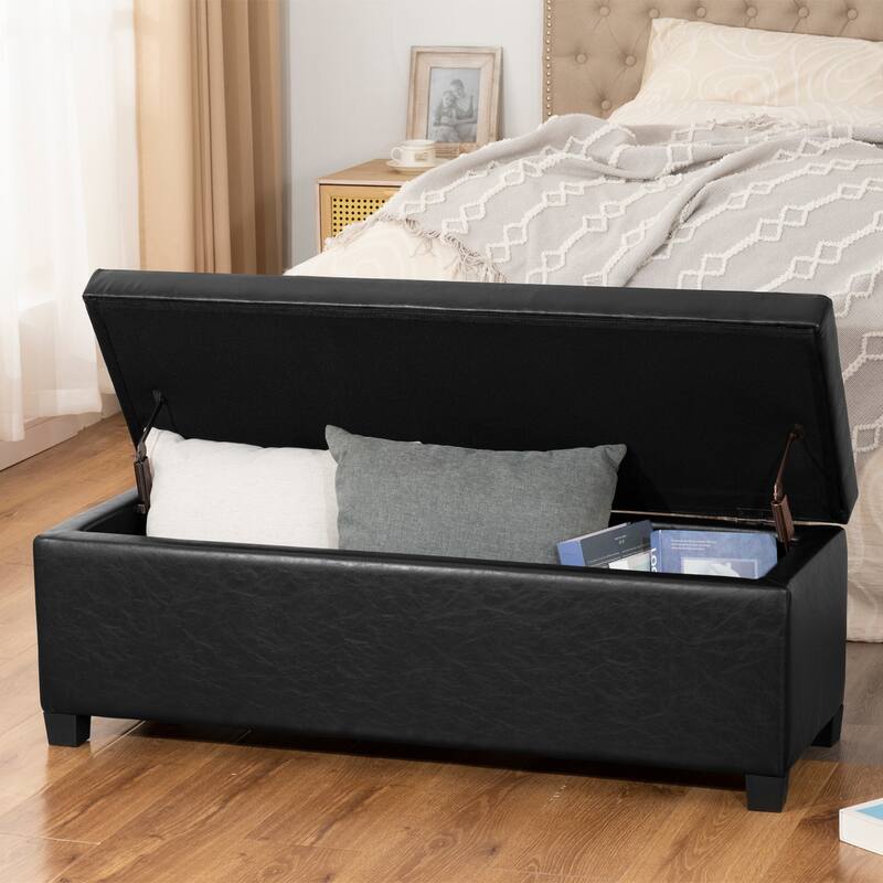Adeco 42" Faux Leather Storage Ottoman Bench for Bedroom - 42.1"X14.7"X15.4"