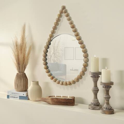 Wood, 36" Beaded Mirror, White 36.0"H - 24.0" x 2.0" x 36.0"