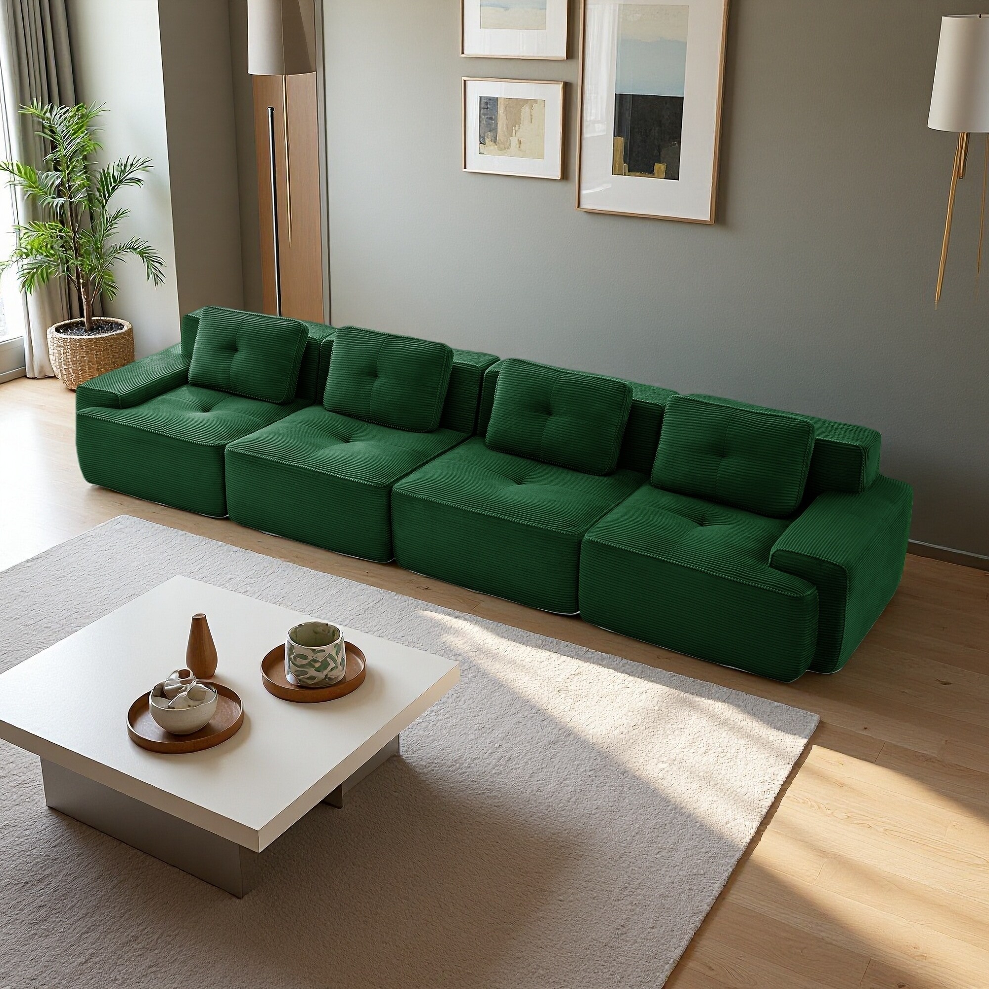 152.8" Corduroy Modular Sectional Sofa with Deep Seat & Tufted Design