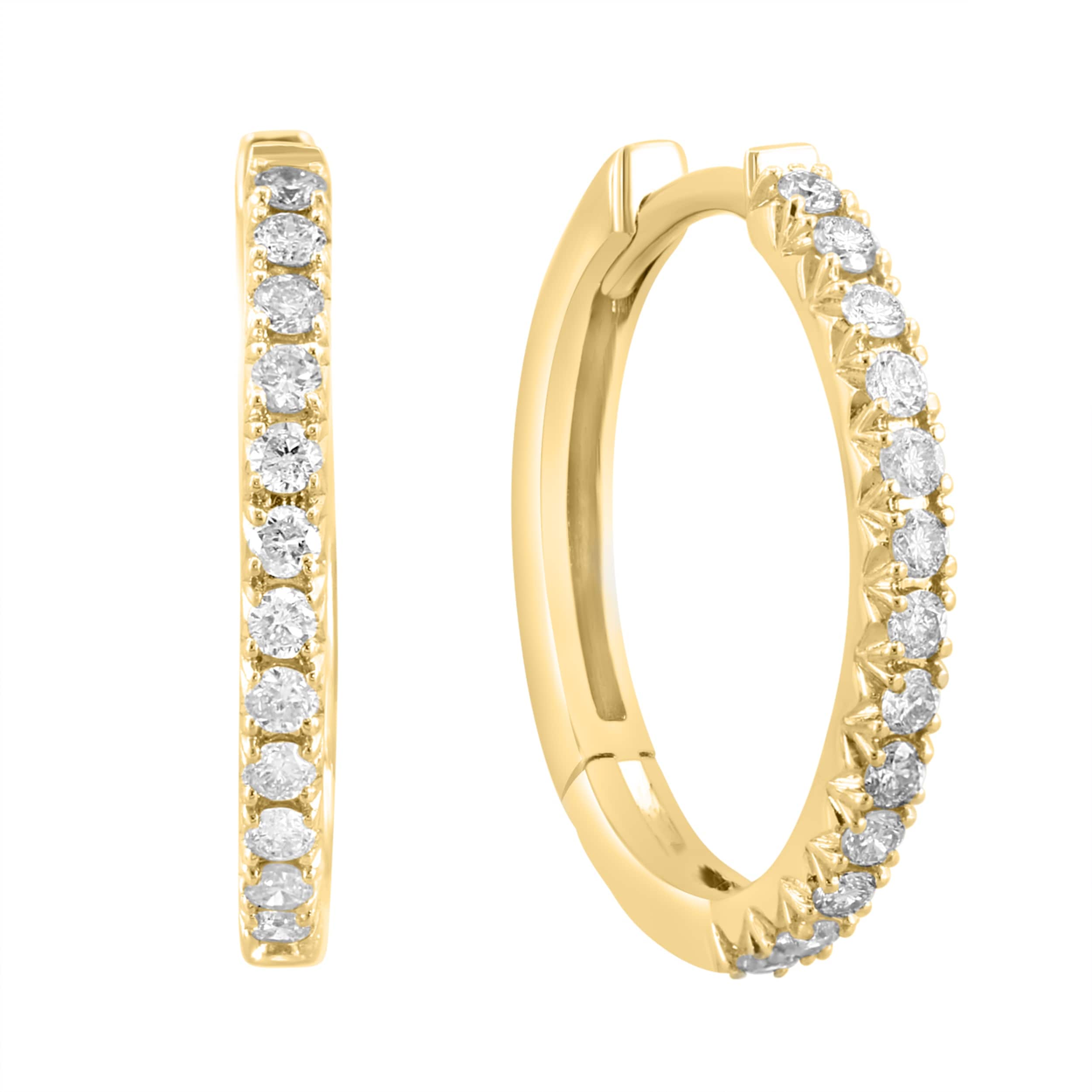 EFFY Women's 14k Yellow Gold Pave Diamond Thin Hoop Earrings