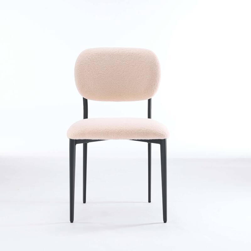 FERPIT Set of 2 Modern Boucle Teddy Fabric Upholstered Dining Chair with Metal Legs - 31.6"H x 18.9"W x 16.92"D - Beige