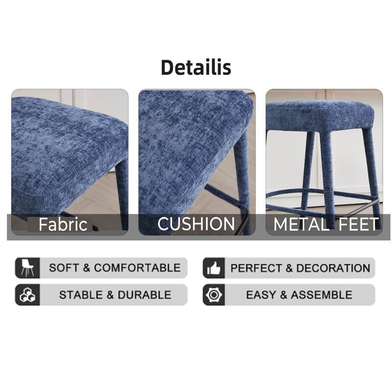 Set of 2 Counter Height Backless Brown Faux Leather Bar Stool - Comfortable Padded Seat with Sturdy Metal Legs