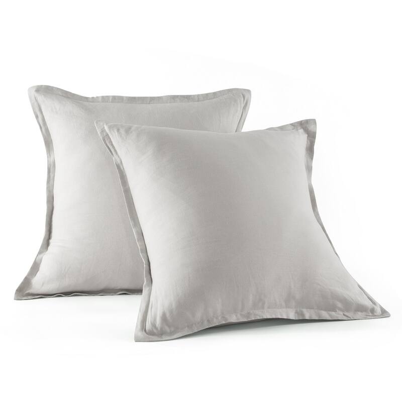 WHOLINENS Stone Washed French Linen European Pillow Shams 2 Pcs 26x26 Inches