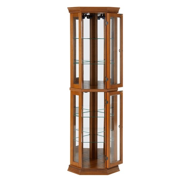 Glass Curio Display Cabinet, Mid-Century Modern Corner Storage
