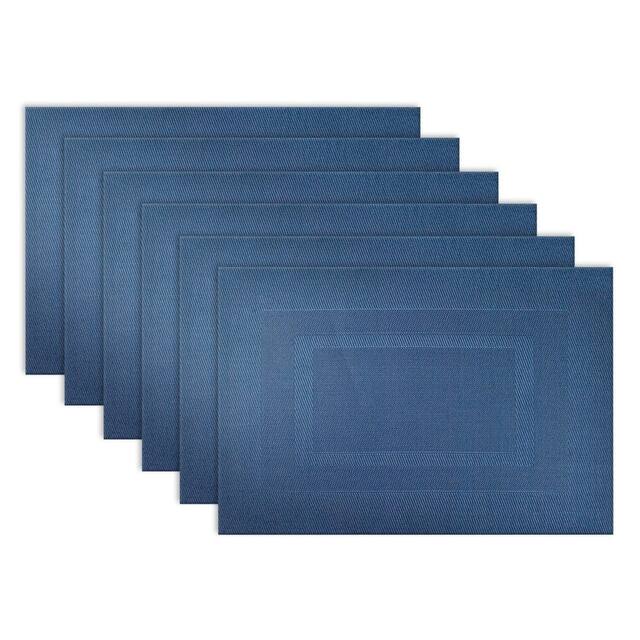 Design Imports Silver Doubleframe Kitchen Placemat Set (Set of 6) - Bordered Nautical Blue - Rectangle