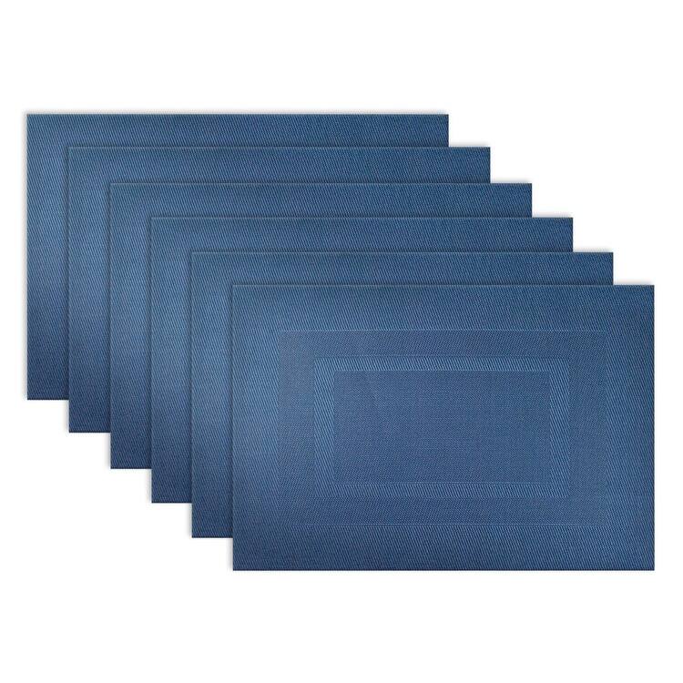 Design Imports Silver Doubleframe Kitchen Placemat Set (Set of 6) - Rectangle - Bordered Nautical Blue