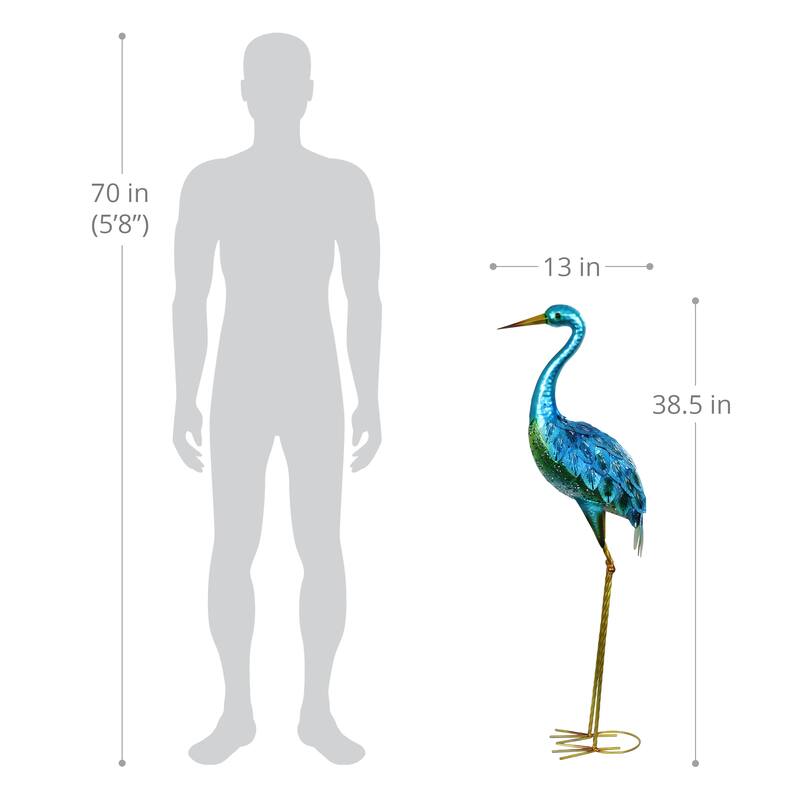 Exhart Metallic Coastal Crane Garden Statue, 14 by 38 Inches