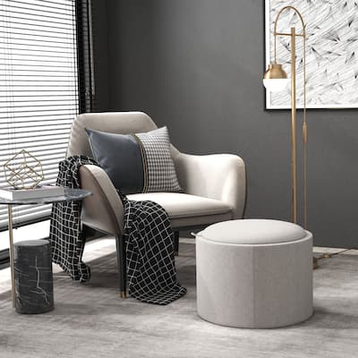 Light Grey Storage Ottoman with Reversible Tray Lid Footrest and Hidden Storage for Small Spaces