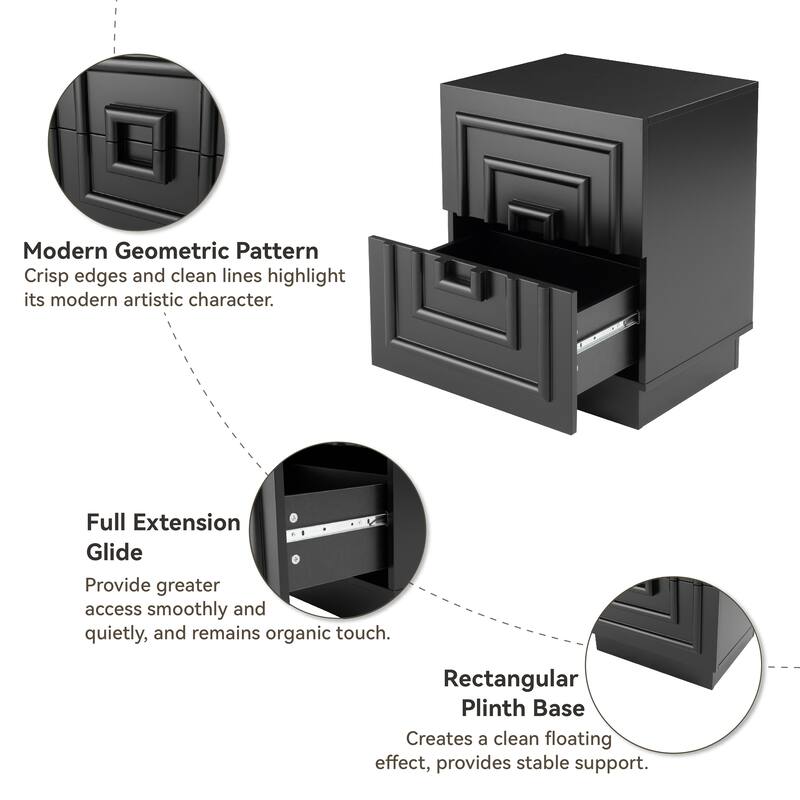 COZAYH Sculptural Mid-Century Modern Dresser & Nightstand with Geometric Square Pattern, Contemporary Chest and Bedside Table