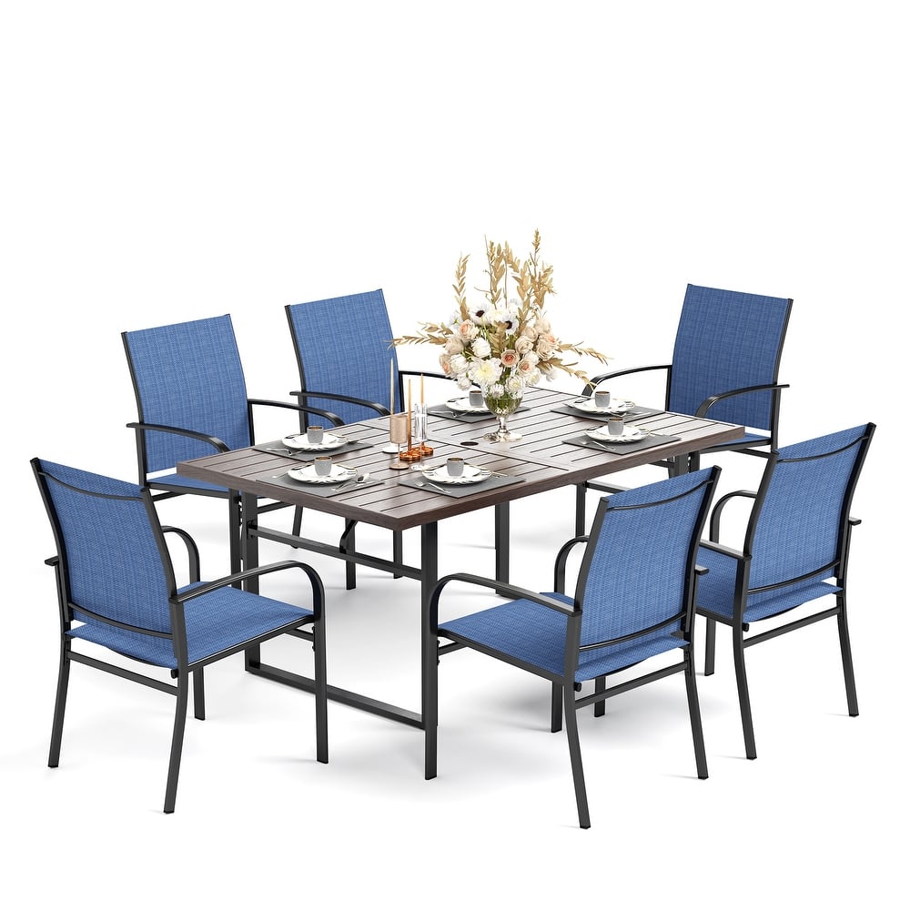 MAISON ARTS 7-Piece Outdoor Dining Set with 6 Textilene Chairs and U-Shaped Leg Table