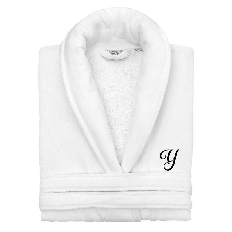 Authentic Hotel and Spa 100% Turkish Cotton Personalized Unisex Anovia Velour Bathrobe - Black Script Font - Small/Medium - Y