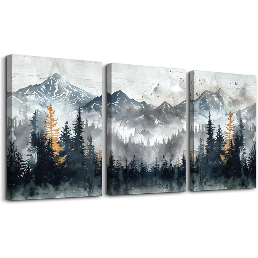 Mountain Landscape Wall Pictures Foggy Forest Vintage Paintings