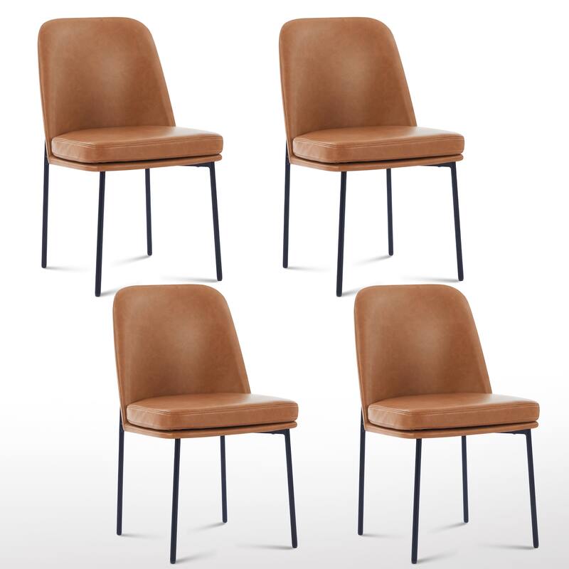 Set of 2 Modern Dining Chairs with Curved Back & Metal Legs, Fabric or Leather Upholstered
