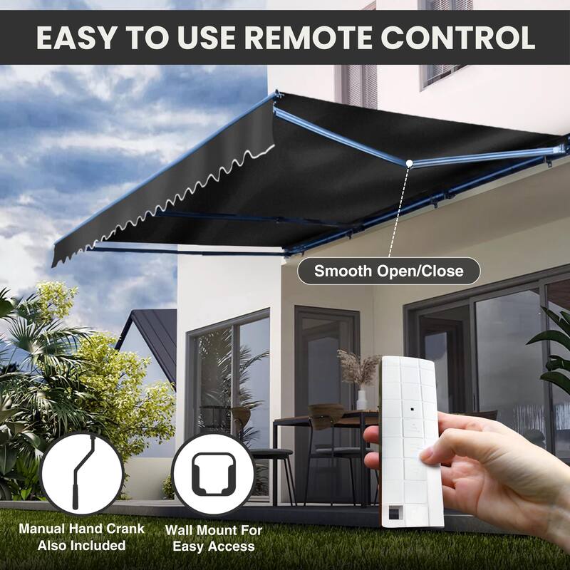 ALEKO Caribbean Motorized Retractable Patio Awning - Black Frame - Multi-Stripe Yellow - 13 x 10 Feet