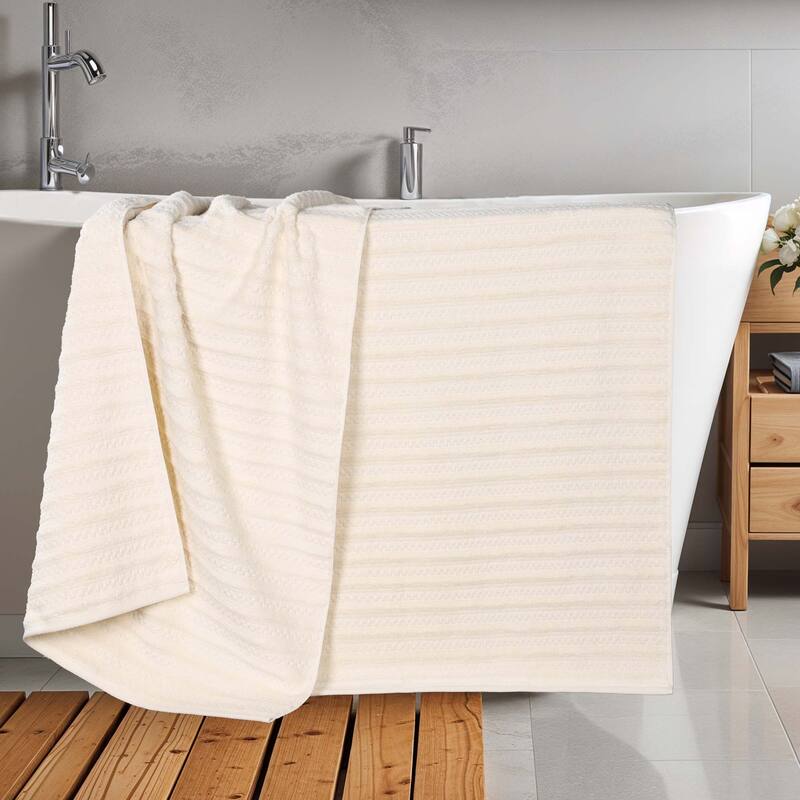 Superior Zuma Zero Twist Cotton Medium Weight Soft Absorbent Bath Sheets, Set of 2 - Ivory