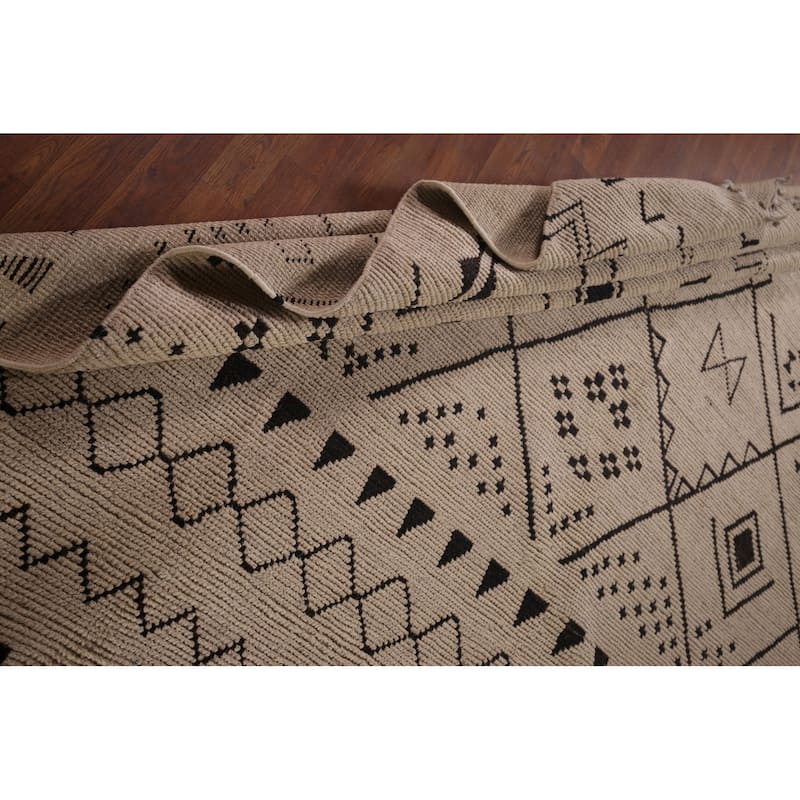 Ivory Moroccan Oriental Area Rug Hand-Knotted Wool Carpet - 8'10"x 12'3"