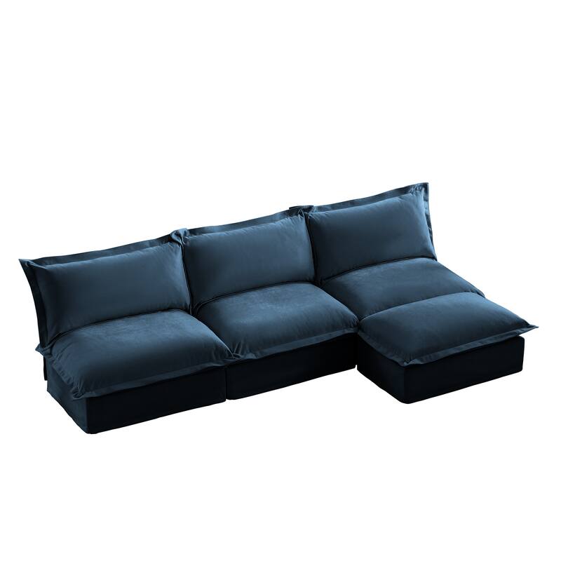 109.8" Chenille Modular Sectional with Reversible Ottoman and 3-Seater Armless Design & Free Combination