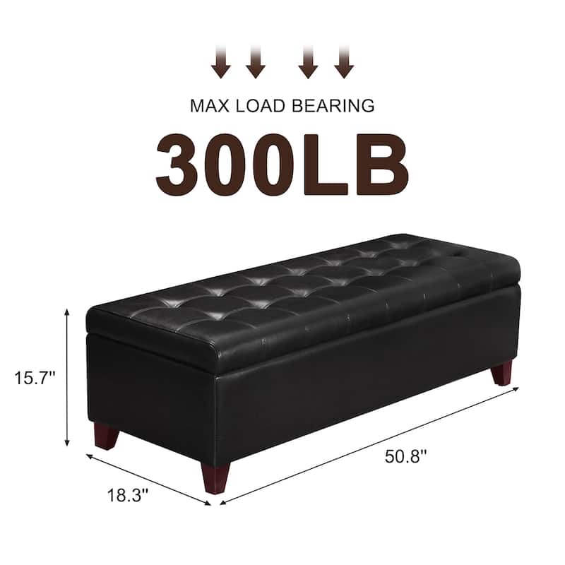 Adeco 50" Bonded Leather Storage Ottoman Bench