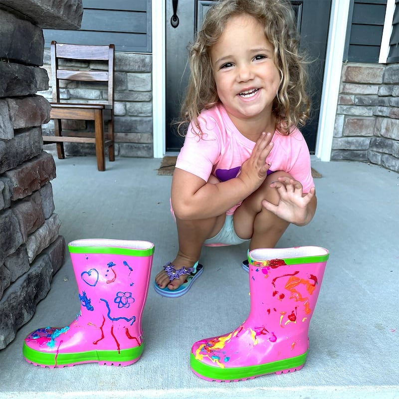 Little Pals Paint Your Own Wellies Kids Rain Boots, Pink with Green Trim or Green with Blue Trim, US Kids size 9.5