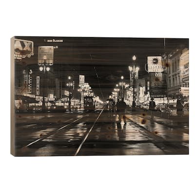 1950s Night Scene Canal Street New Orleans Louisiana USA Print On Wood by Vintage Images - Multi-Color