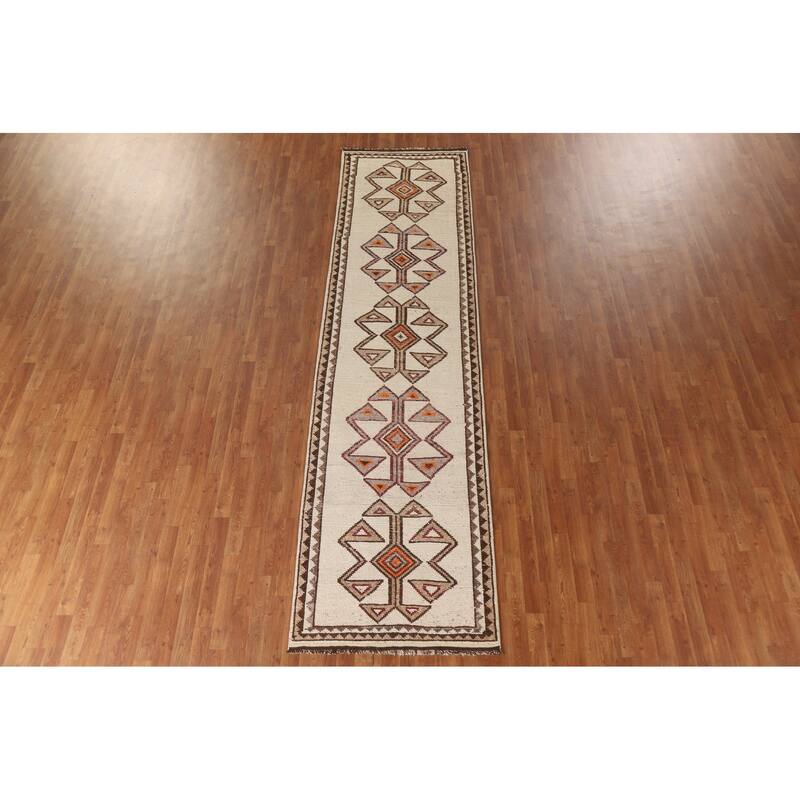 Natural Dye Anatolian Runner Rug Handmade Turkish Wool Carpet - 3'2"x 12'3"