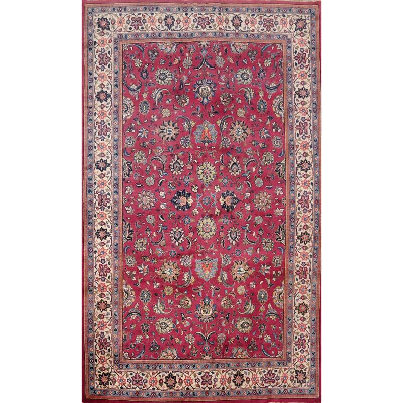 Hand Knotted Oriental 100% Wool Carpet Traditional Floral Pink Tabriz Area Rug - 10' 5'' X 7' 0''
