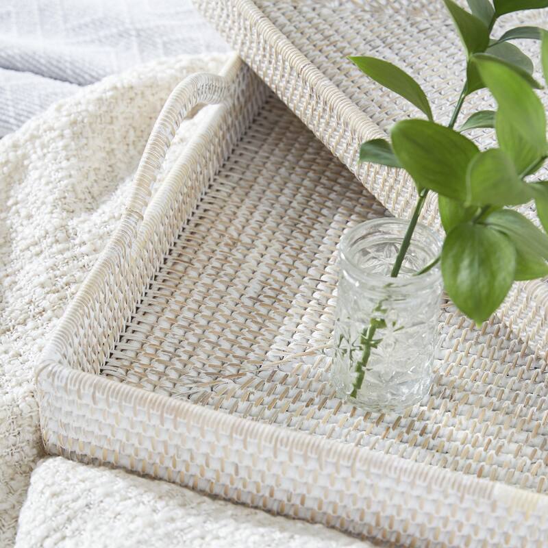 Rattan Living Room Decor Tray - Set of 2 Cream - Roche River Decor
