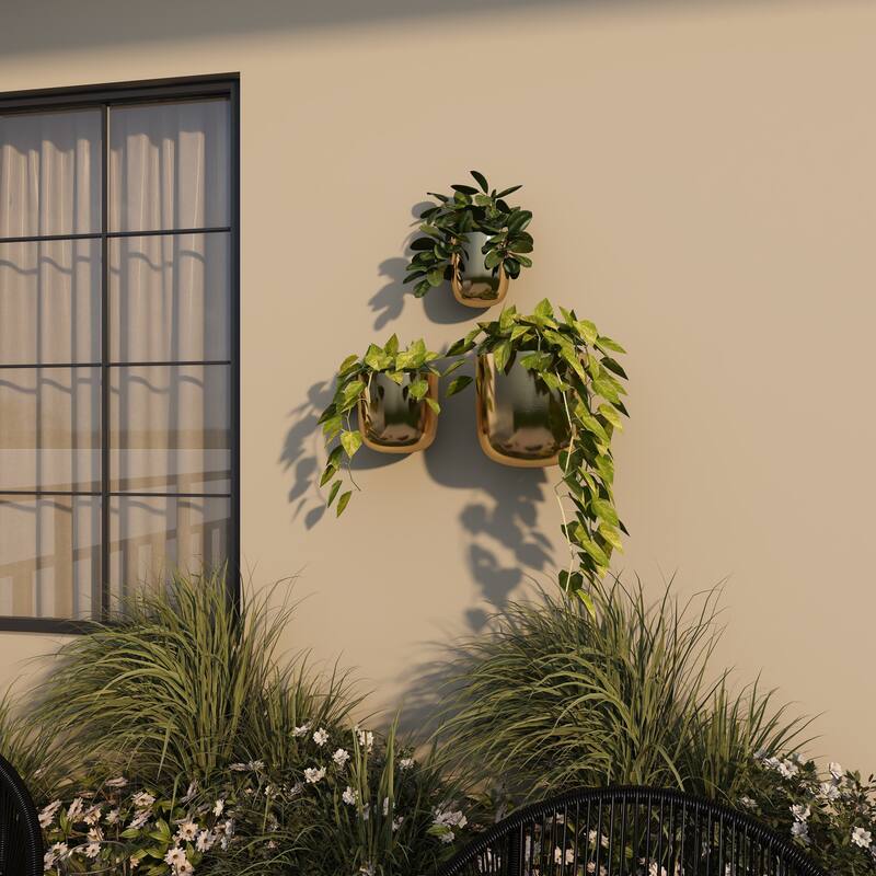 Gold, Black, Silver or White Metal Indoor Outdoor Floating Wall Planter (Set of 3) - S/3 9", 7", 6"H