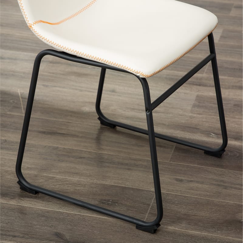 Leather Barrel Chairs with Sled Base, Exquisite Round Dining Table with Trestle, White Kitchen Table and Chairs Set