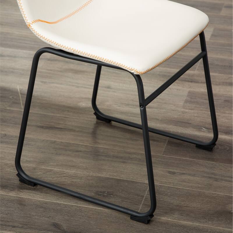 Vintage PU Leather Dining Chairs with Sleigh-Style Legs and Integrated Footstool, for Dining Rooms, Set of 2, White