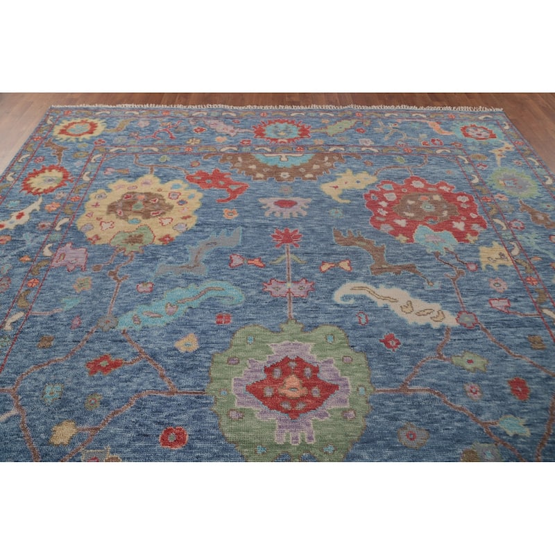 Geometric Blue Oushak Oriental Area Rug Handmade Wool Carpet - 8'9" x 11'10"