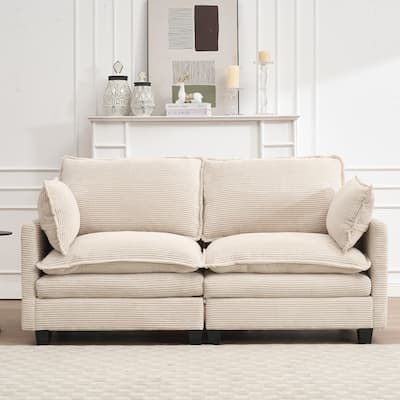 69" Velvet Modular 2-Seater Sofa with Double Cushions & Armrest Bags
