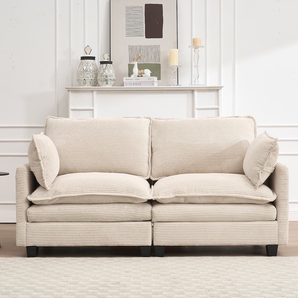 69" Velvet Modular 2-Seater Sofa with Double Cushions & Armrest Bags