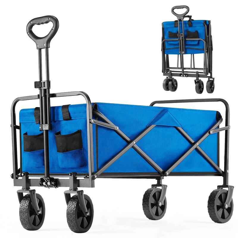Garden Cart Camping Wagon Foldable, Utility Outdoor Wagon Collapsible Garden Camping Picnic Cart - Blue - LARGE