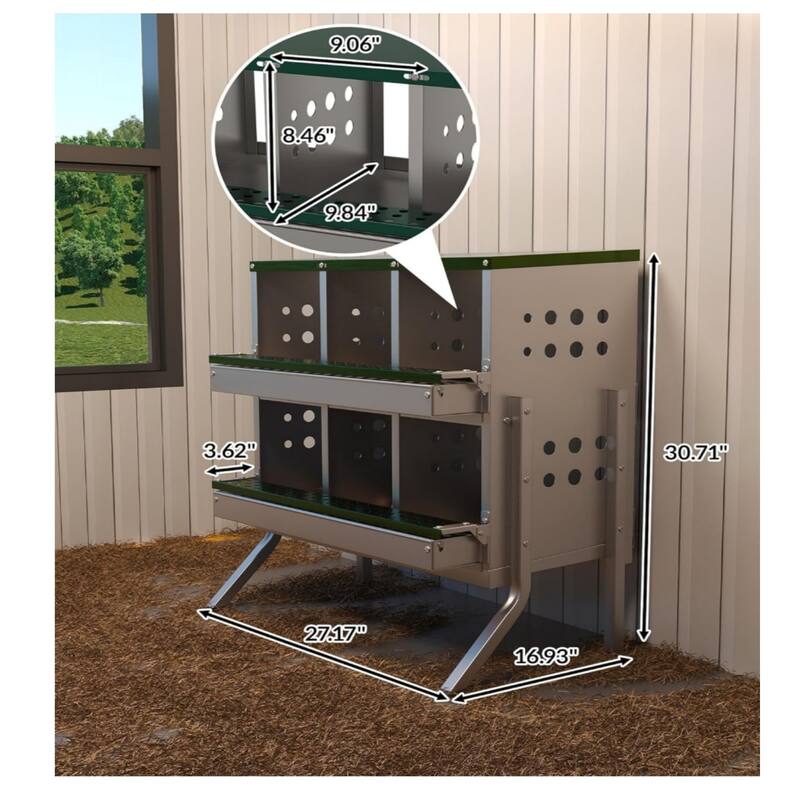 6-Compartment Chicken Nest Box Hens Laying Nest with Metal Legs and 8 Fake Training Eggs Red