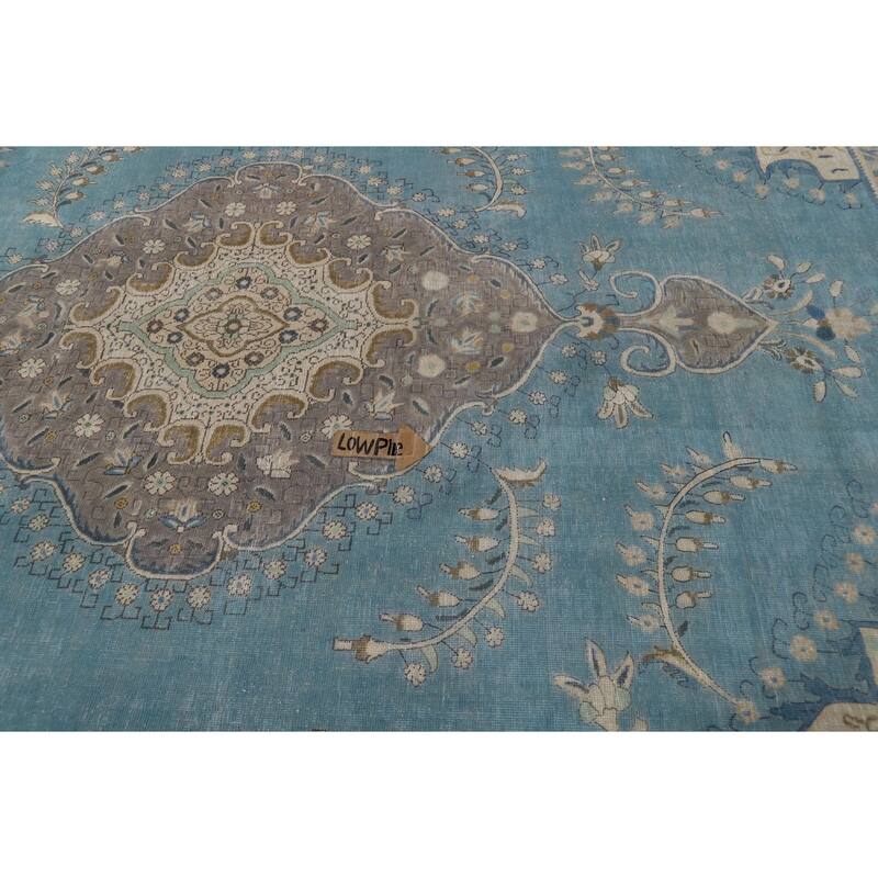 Light Blue Medallion Tabriz Persian Area Rug Hand-Knotted Wool Carpet - 9'10"x 12'10"