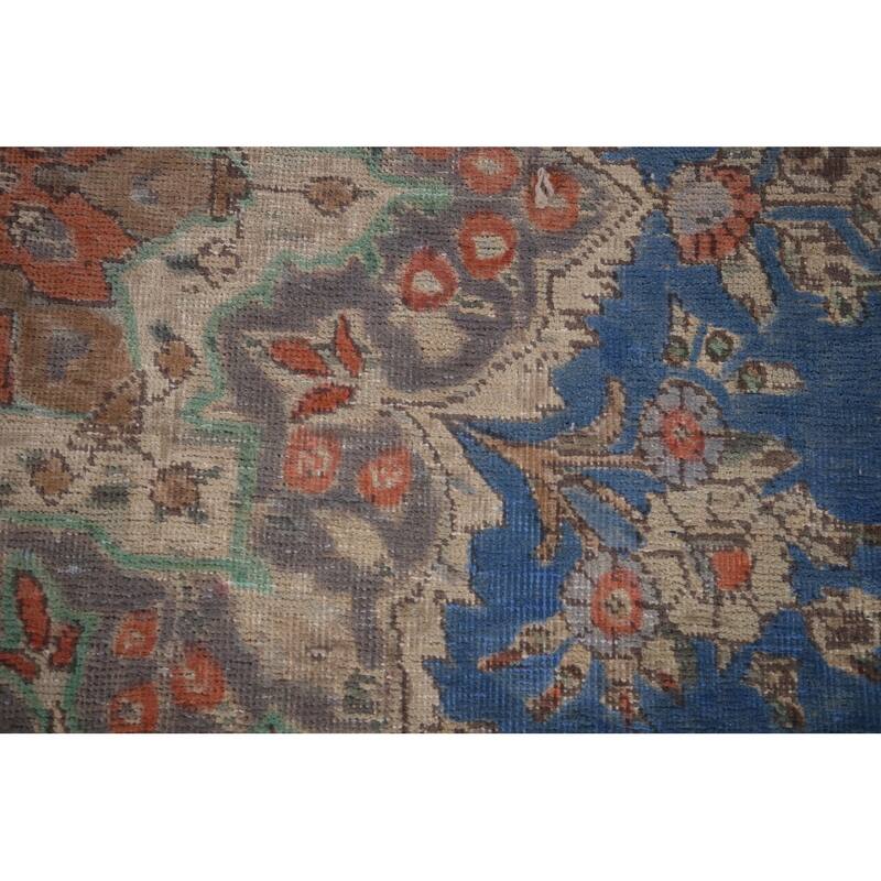 Tabriz Vintage Persian Rug Hand-Knotted Blue Wool Carpet - 8'4" x 11'3"