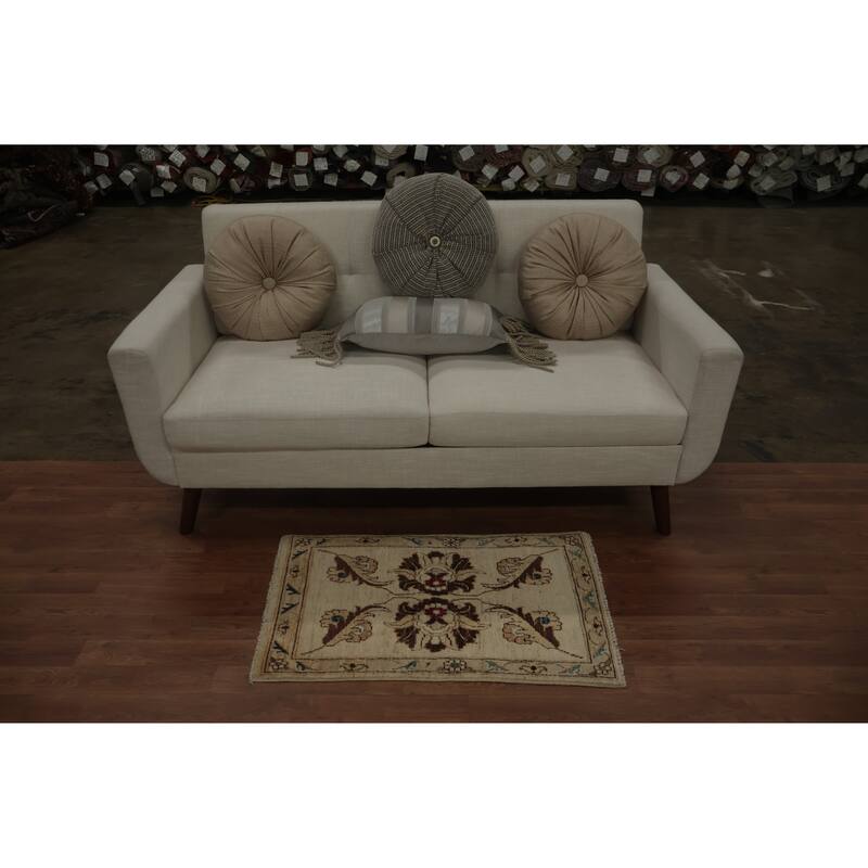 Hand Knotted Oriental 100% Wool Carpet Traditional Floral Beige & Ivories Peshawar Area Rug - 2' 11'' X 1' 10''