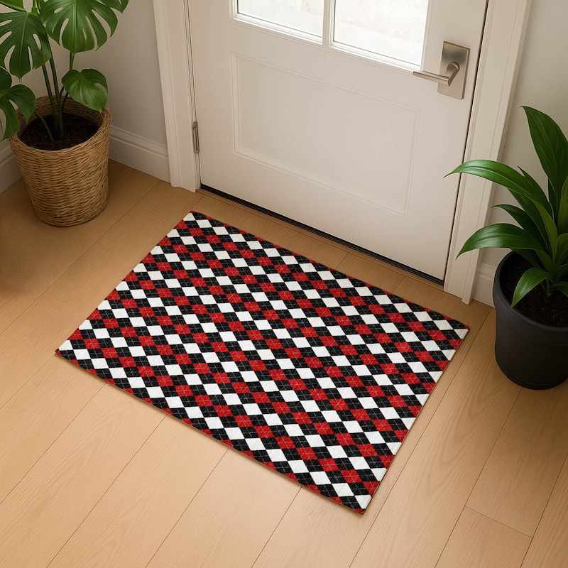 Premium Washable Super Soft Argyle Mayfield Rug - Black - 1'8" x 2'6"