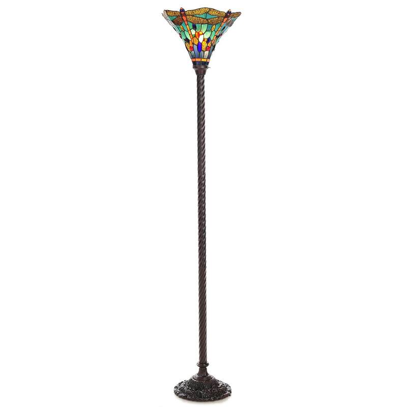 Turquoise Dragonfly Design Tiffany-style Torchiere Lamp