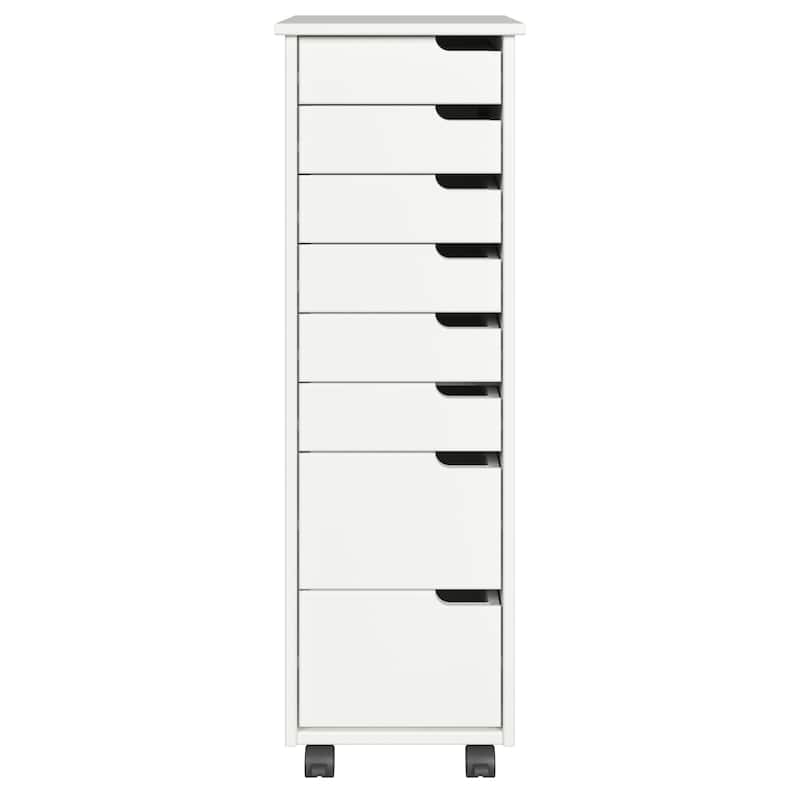 Adeptus Original Euro Roll Cart, Solid Wood, 6+2 Drawer Narrow Drawers Roll Carts, White