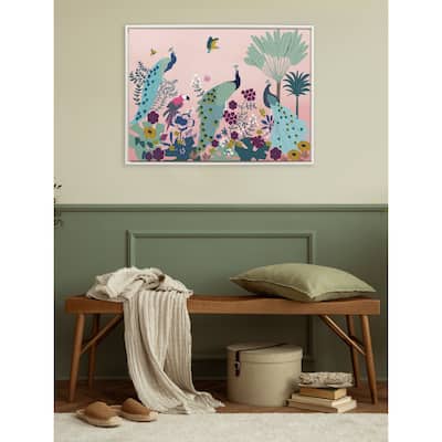 Kate and Laurel Sylvie Beaded 938 Peacock Framed Canvas by Teju Reval