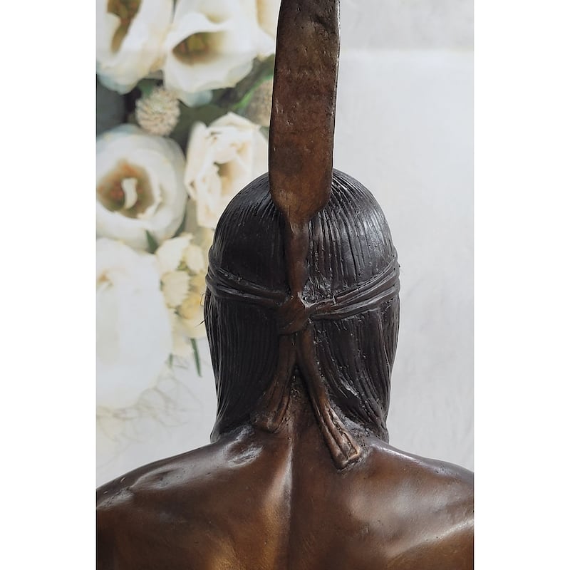 Native American Indian Man Bronze Bust Statue Sculpture Decor 14 Inches X 7 Inches
